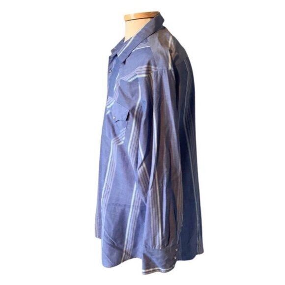 MWG 2XL Blue Stripe Pearl Snap Western Shirt - Picture 3 of 4